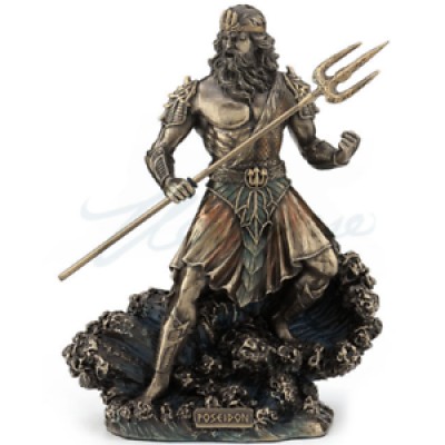 Poseidon Standing Holding Trident On Wave Statue Figurine Sculpture - GIFT BOXED 6944197136217  263562585322
